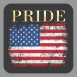 American Flag USA Patriotic Pride Flag 4th of July Square Sticker
