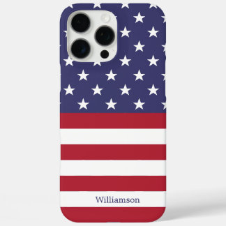 American Flag USA Patriotic Stars Stripes Name iPhone 16 Pro Max Case