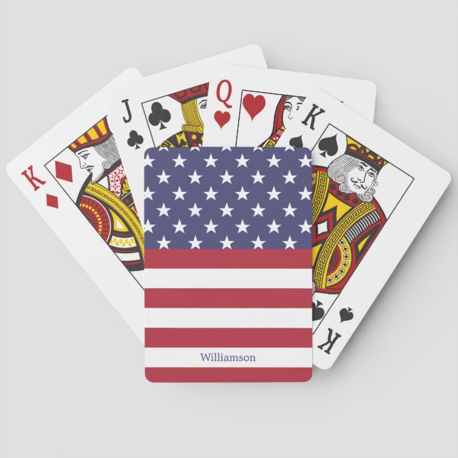 American Flag USA Patriotic Stars Stripes Name Poker Cards (Back)