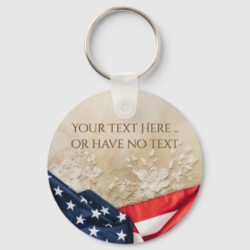 American Flag USA Patriotic Vintage Floral Lace Keychain