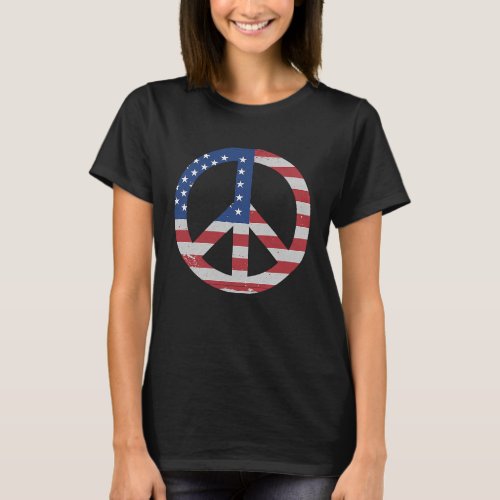 American Flag USA Peace Sign Hand Patriotic T_Shirt