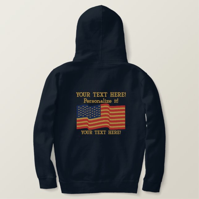 American Flag USA Personalize it! Large Embroidery Embroidered Hoodie (Design Back)