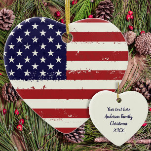 American Flag USA Personalized Patriotic Ceramic Ornament