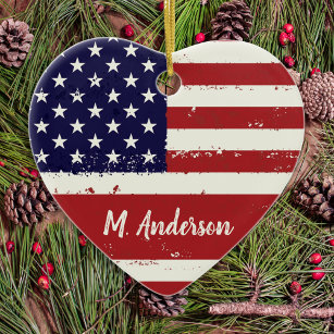 American Flag USA Personalized Patriotic Ceramic Ornament