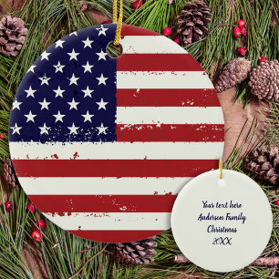 American Flag USA Personalized Patriotic Ceramic Ornament