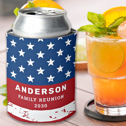 American Flag USA Personalized Patriotic Family Can Cooler