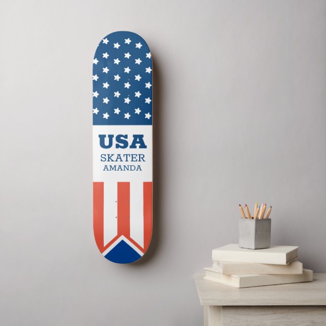 American Flag USA Personalized Patriotic Skateboard (Wall Art)
