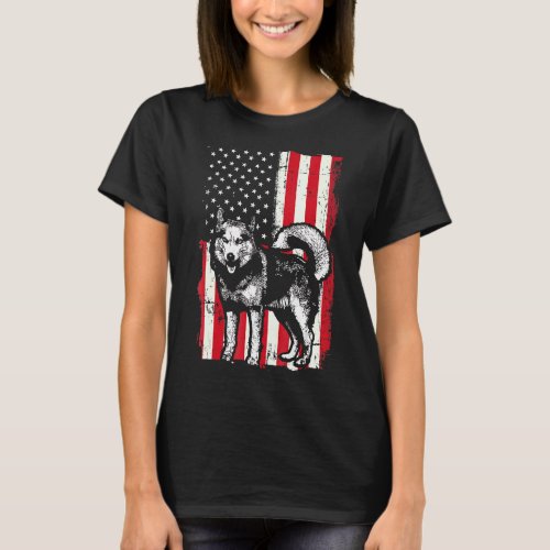 American Flag Usa Siberian Husky Wolf Dog T_Shirt