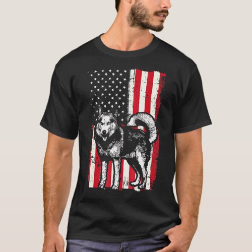 American Flag Usa Siberian Husky Wolf Dog T_Shirt