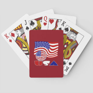 American Flag USA Soccer Ball Red Background Poker Cards