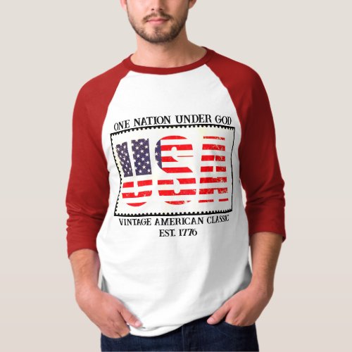 American Flag USA Vintage  Mens Jersey T_Shirt
