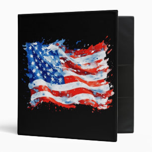American Flag USA Watercolor 4th of July 3 Ring Binder