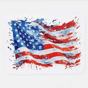 American Flag USA Watercolor 4th of July Baby Blanket