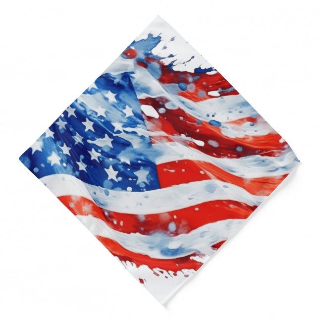 American Flag USA Watercolor 4th of July Bandana (Front)