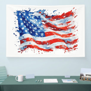 American Flag USA Watercolor 4th of July Banner