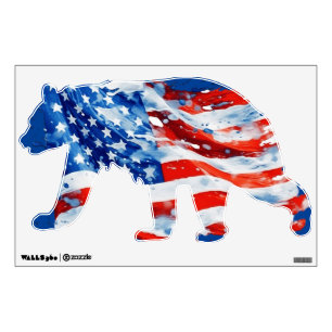 American Flag USA Watercolor 4th of July Bear Wall Decal