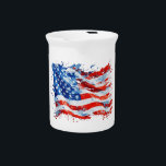 American Flag USA Watercolor 4th of July Beverage Pitcher<br><div class="desc">Express your patriotism with our stunning American Flag Watercolor Paint Splash Design! This vibrant and dynamic artwork beautifully blends the iconic stars and stripes of the American flag with the fluidity of watercolor strokes, creating a striking and unique visual representation of national pride. Perfect for celebrating Independence Day, Memorial Day,...</div>