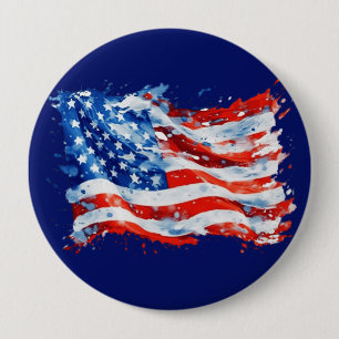 American Flag USA Watercolor 4th of July Button