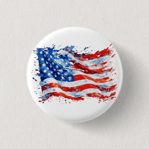 American Flag USA Watercolor 4th of July Button