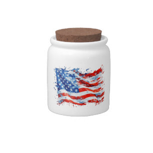American Flag USA Watercolor 4th of July Candy Jar