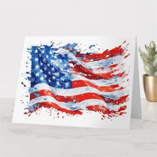 American Flag USA Watercolor 4th of July Card
