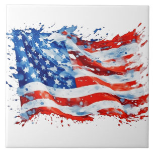 American Flag USA Watercolor 4th of July Ceramic Tile