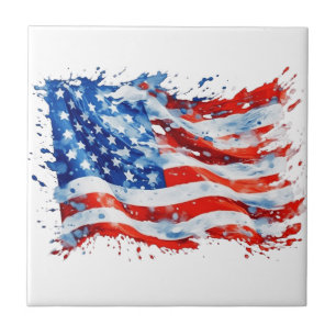American Flag USA Watercolor 4th of July Ceramic Tile