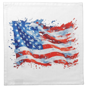 American Flag USA Watercolor 4th of July Cloth Napkin