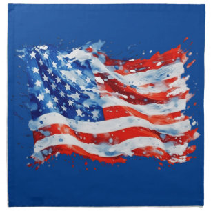 American Flag USA Watercolor 4th of July Cloth Napkin