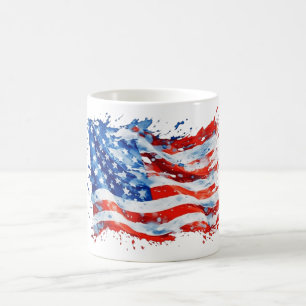 American Flag USA Watercolor 4th of July Coffee Mug