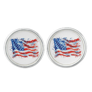 American Flag USA Watercolor 4th of July Cufflinks