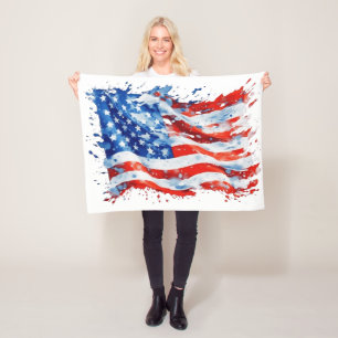 American Flag USA Watercolor 4th of July Fleece Blanket