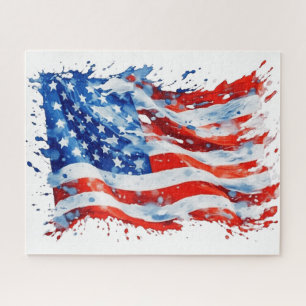 American Flag USA Watercolor 4th of July Jigsaw Puzzle