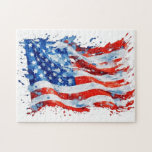 American Flag USA Watercolor 4th of July Jigsaw Puzzle