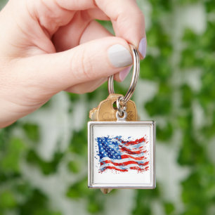 American Flag USA Watercolor 4th of July Keychain