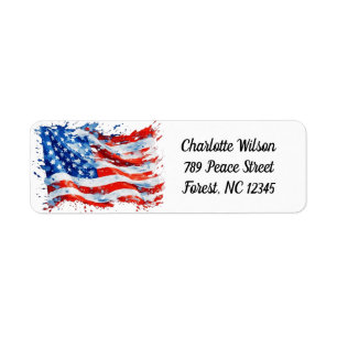American Flag USA Watercolor 4th of July Label