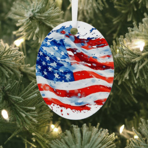 American Flag USA Watercolor 4th of July Metal Ornament