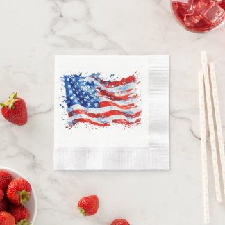 American Flag USA Watercolor 4th of July Napkins