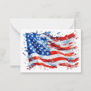 American Flag USA Watercolor 4th of July Note Card