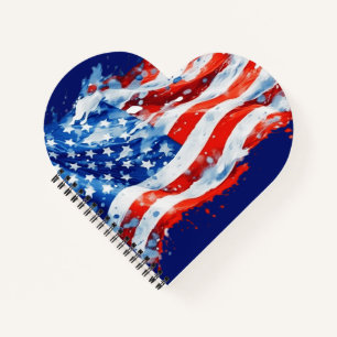 American Flag USA Watercolor 4th of July Notebook
