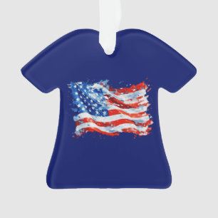 American Flag USA Watercolor 4th of July Ornament