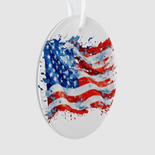 American Flag USA Watercolor 4th of July Ornament