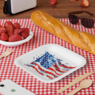 American Flag USA Watercolor 4th of July Paper Plates