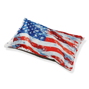 American Flag USA Watercolor 4th of July Pet Bed