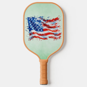 American Flag USA Watercolor 4th of July Pickleball Paddle