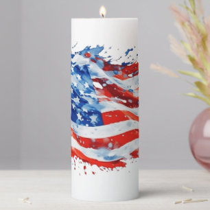 American Flag USA Watercolor 4th of July Pillar Candle
