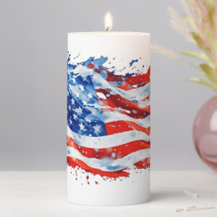 American Flag USA Watercolor 4th of July Pillar Candle