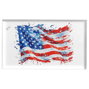 American Flag USA Watercolor 4th of July Place Card Holder