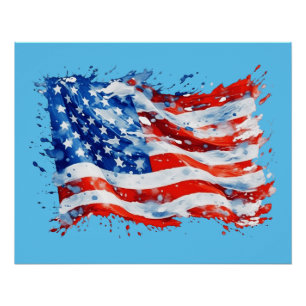 American Flag USA Watercolor 4th of July Poster