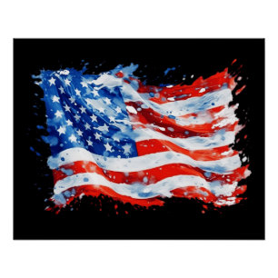 American Flag USA Watercolor 4th of July Poster